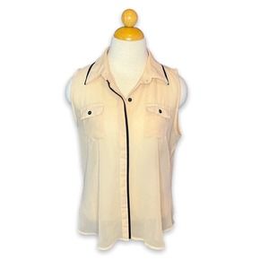 4/$20 EDGE blush pink sleeveless collared button up sheer blouse size large